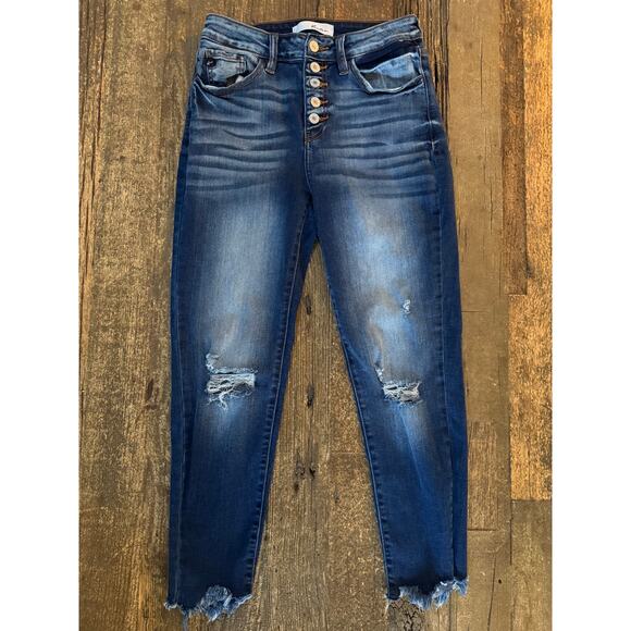 Kancan Estilo Distressed Button-Fly Skinny Jeans Size 7/27 - Picture 4 of 7